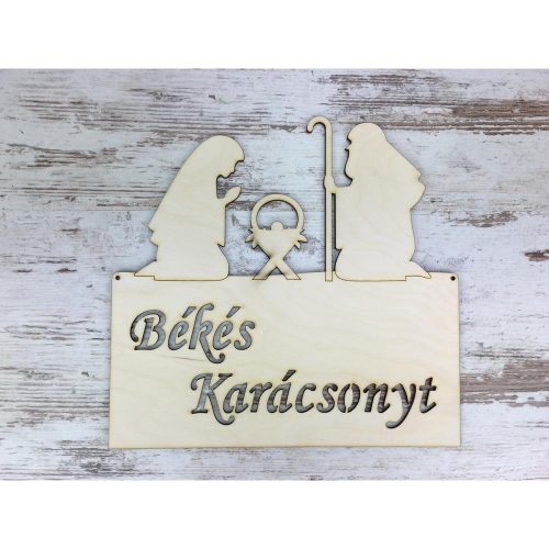 Natúr fa - "Békés  Karácsonyt"  ajtódísz 24cm