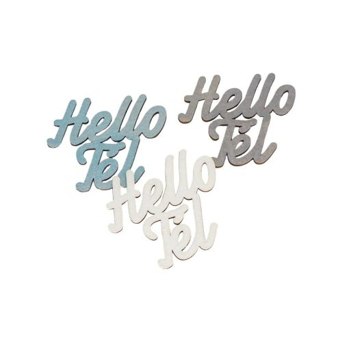 Ezüst "Hello Tél" felirat színes 4,5x4,2cm 3db/csomag