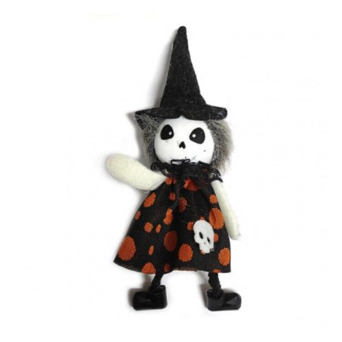 Halloween dekorációs figura (csontváz fekete-narancssárga ruhában)