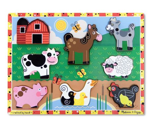 Melissa & Doug Készségfejlesztő játék, Könnyen megfogható puzzle, farm