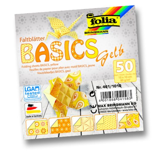 Folia origami papír "basics" 10x10cm sárga 50ív