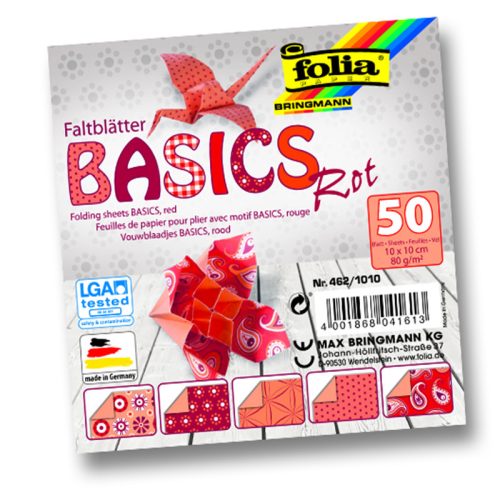 Folia origami papír "basics" 10x10cm piros 50ív