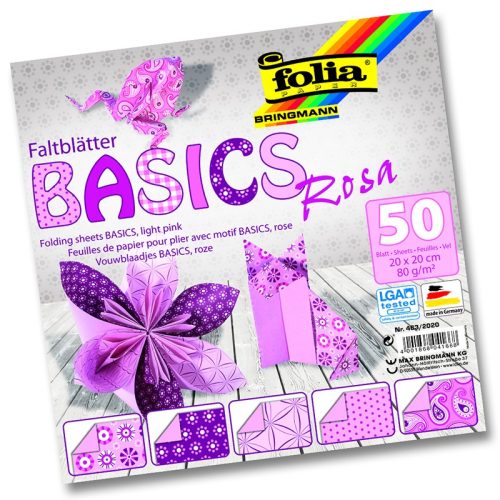 Folia origami papír "basics" 20x20cm pink 50ív